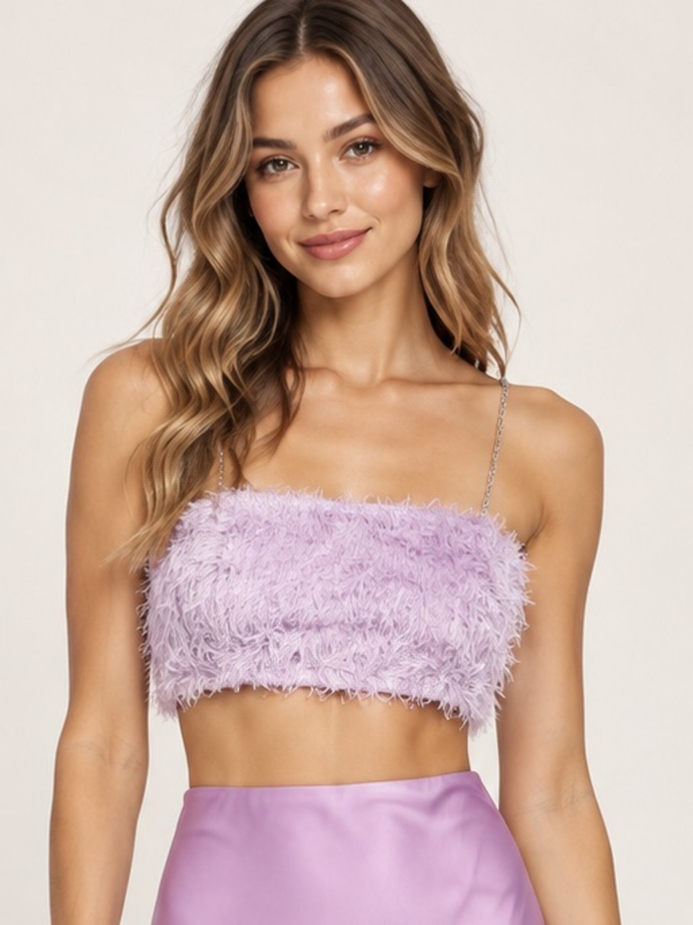 House of Harlow Purple Lavender Feather Trim Cropped